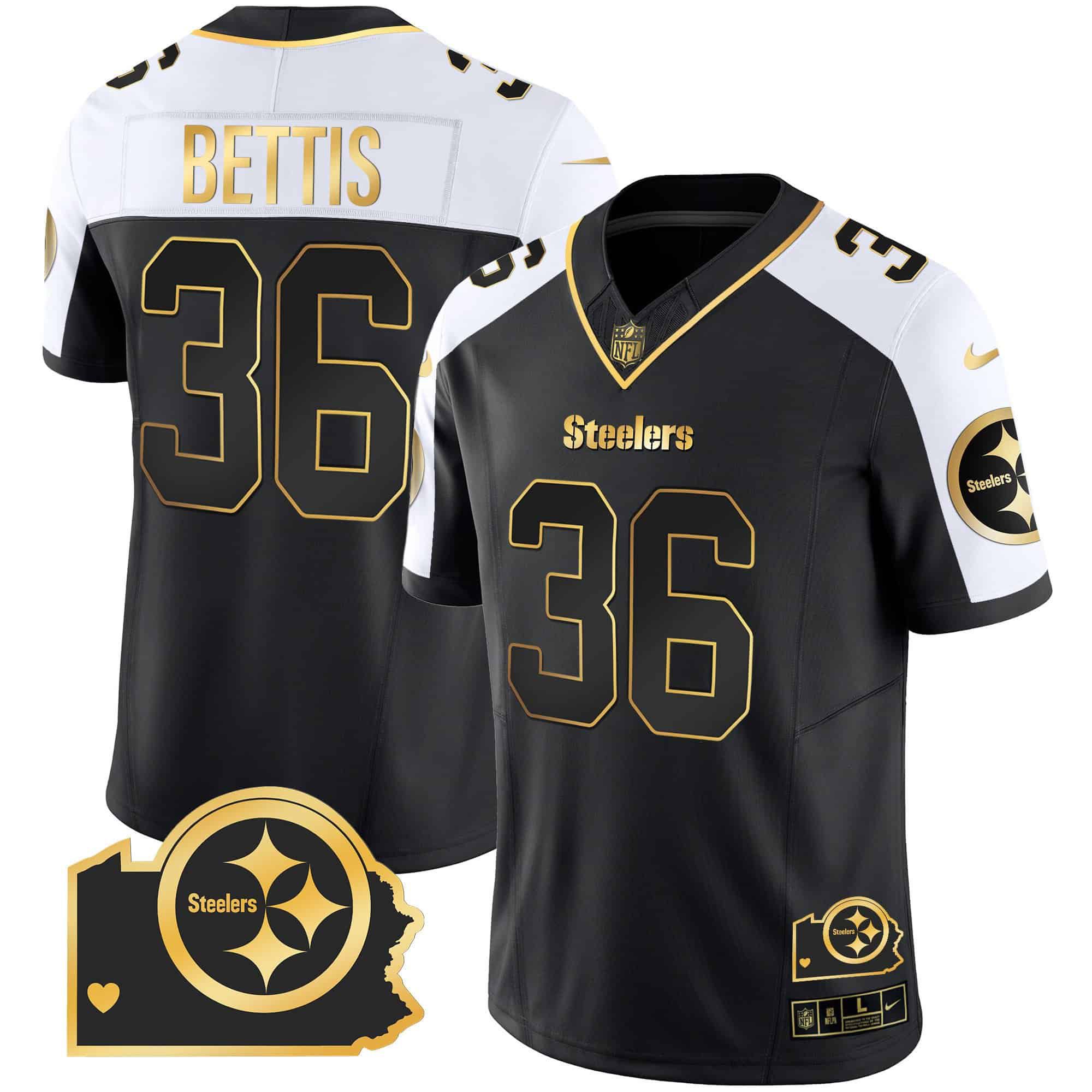 Men Pittsburgh Steelers 36 Bettis Black Gold 2024 Nike Home Patch Vapor Limited NFL Jersey